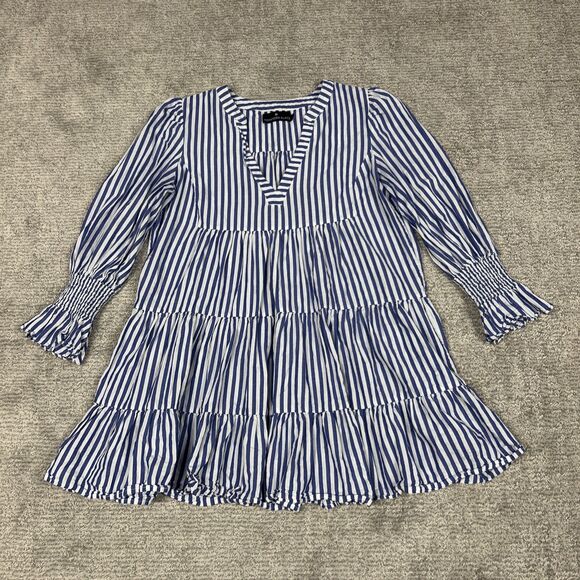 Tuckernuck Dresses & Skirts - Tuckernuck Pomander Place Kenzo Mini Dress Womens Large Blue White Stripe Tiered